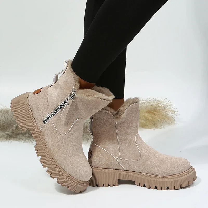 Round Toe Fur-Trimmed Ankle Boots