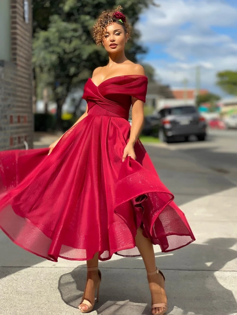 Off The Shoulder Elegant Backless Midi Dress