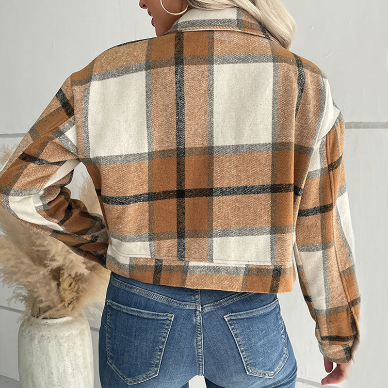 Plaid Cropped Jacket With Pockets