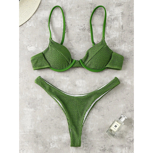 Push Up Solid Ribbed Bikini