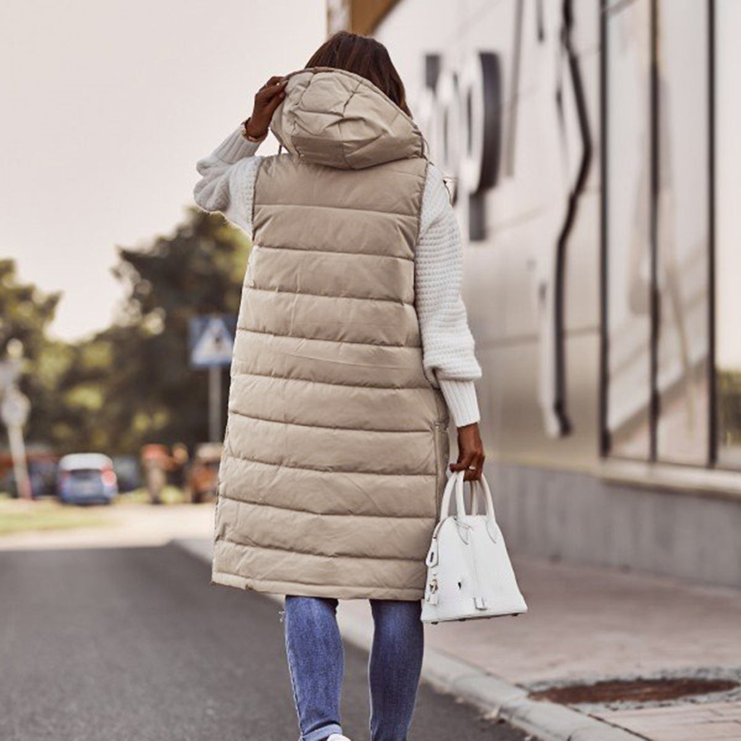 Long Puffer Vest With Hood