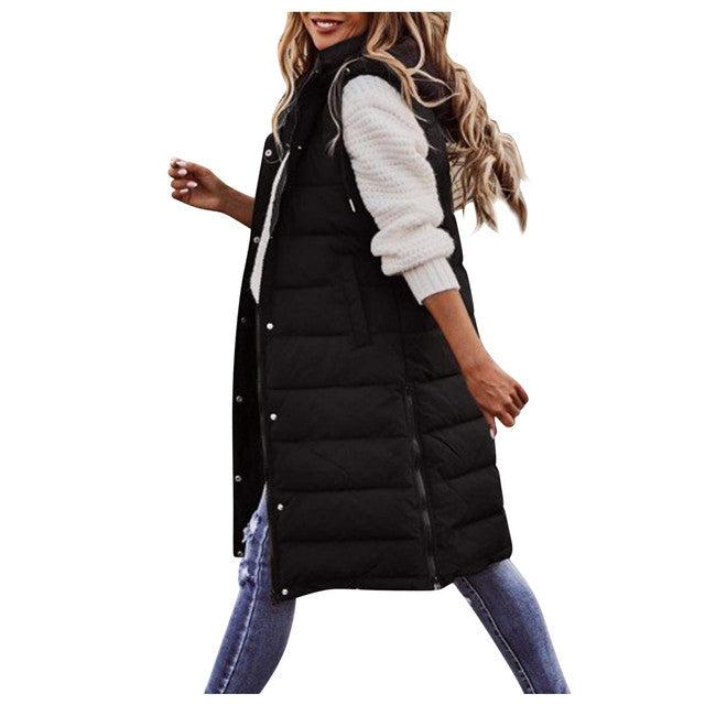 Long Puffer Vest With Hood