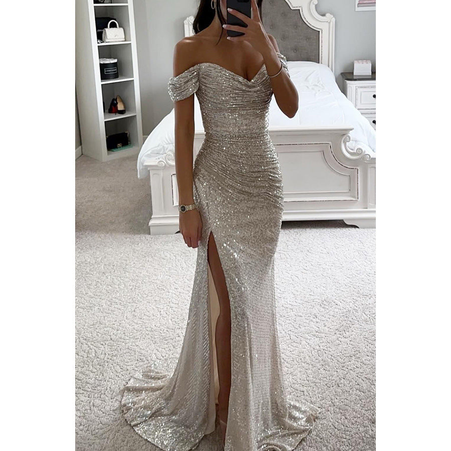 Off The Shoulder Sequin Evening Gown