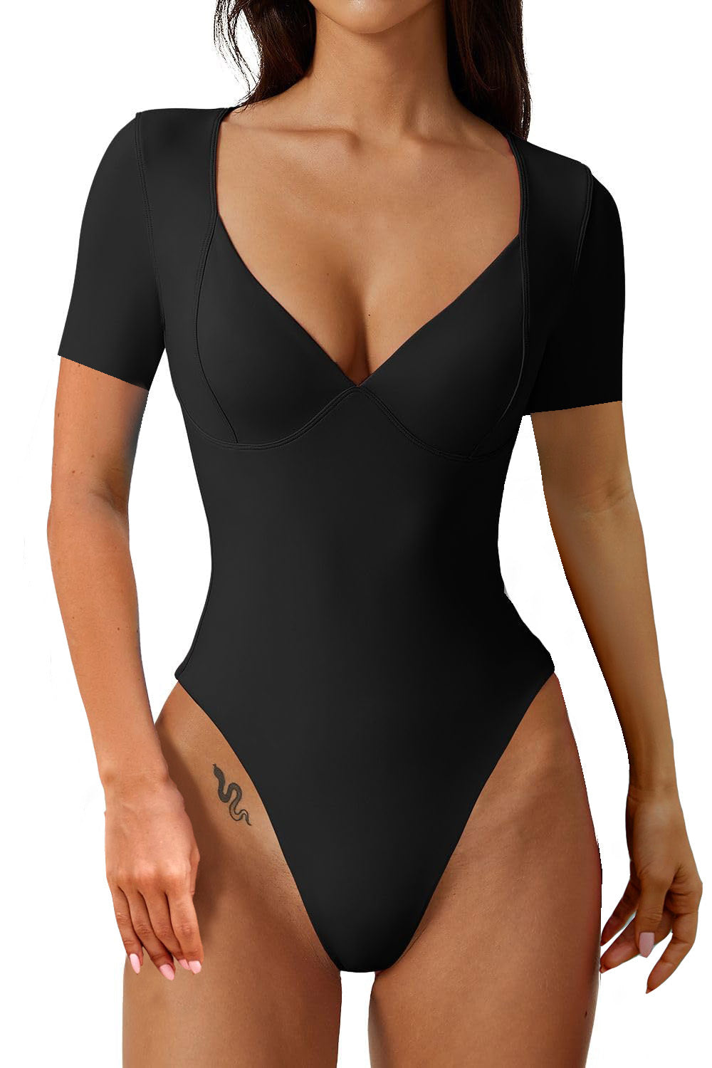 Short Sleeve V Neck Bodysuit