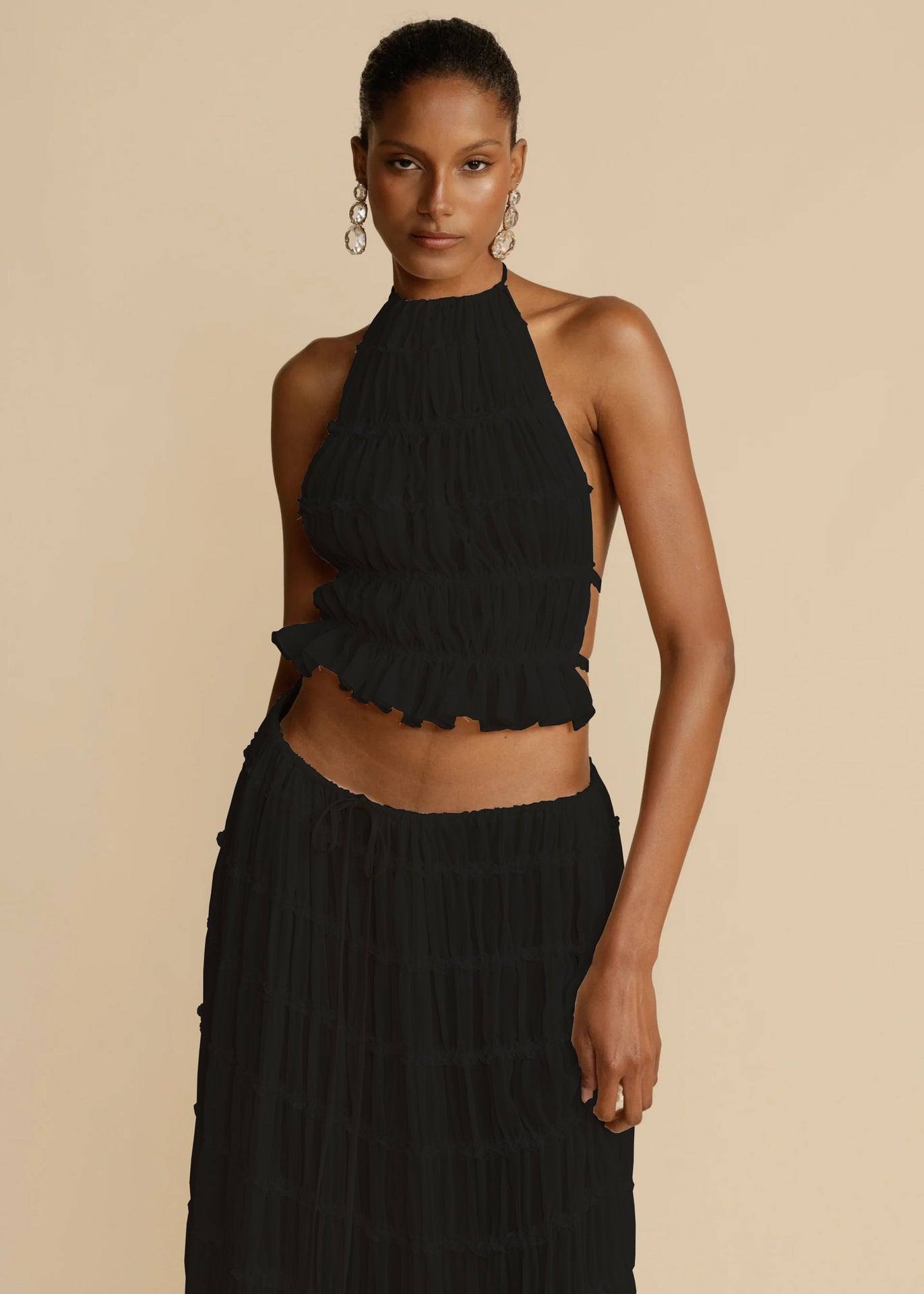 Gathered Halter Neck Top & Skirt Set