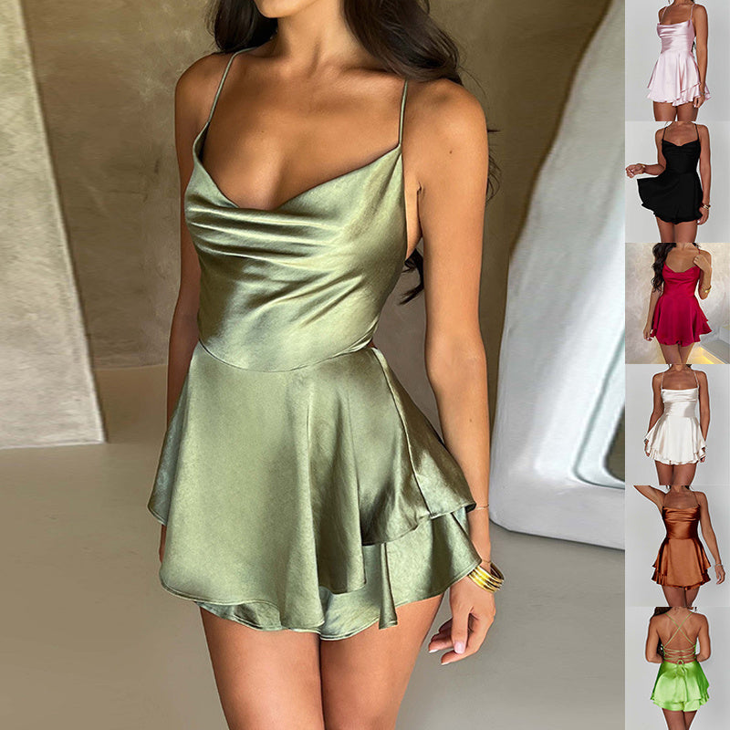 Satin Cowl Neck Mini Dress