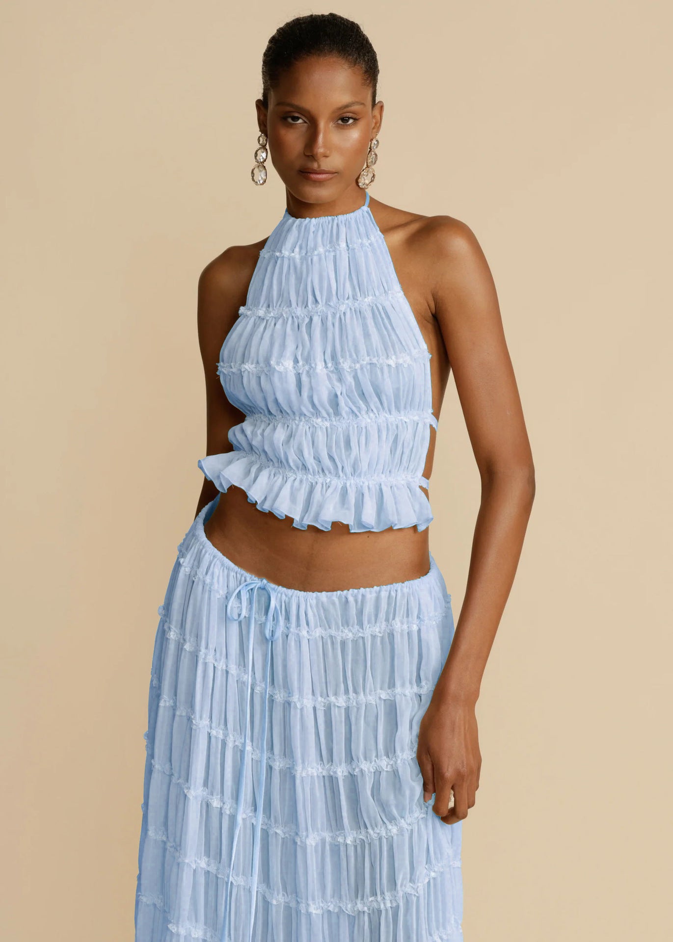 Gathered Halter Neck Top & Skirt Set