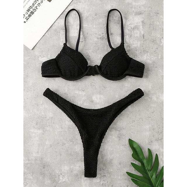 Push Up Solid Ribbed Bikini