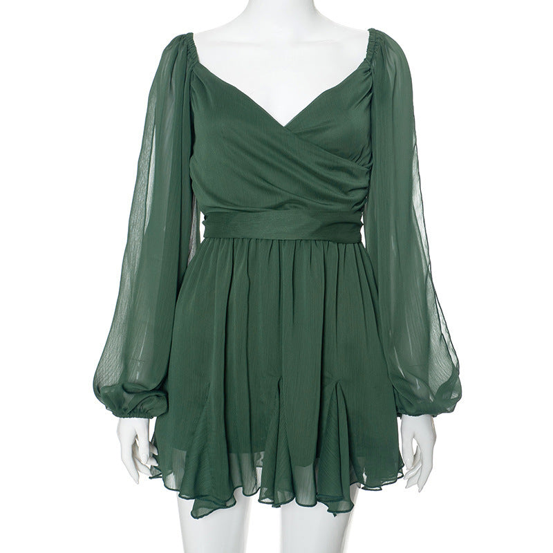 Chiffon Mini Dress With Split Sleeves