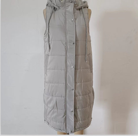 Long Puffer Vest With Hood