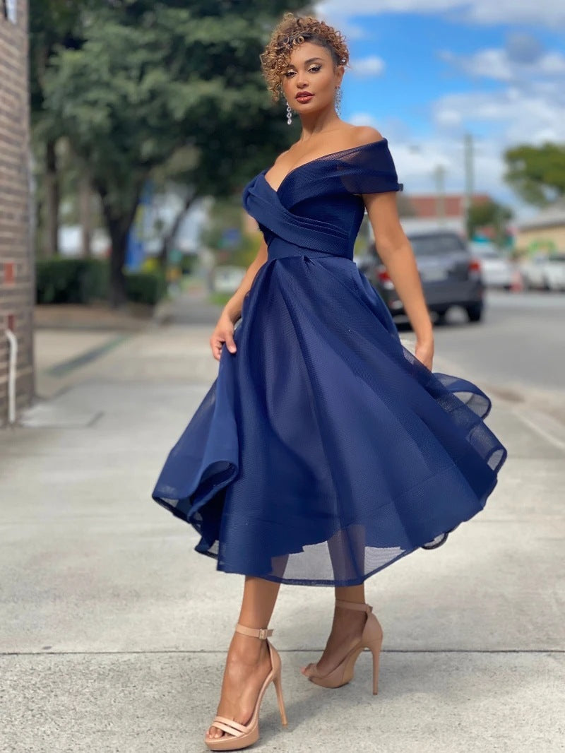 Off The Shoulder Elegant Backless Midi Dress