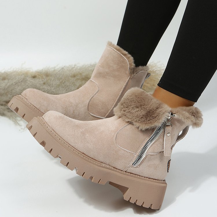 Round Toe Fur-Trimmed Ankle Boots