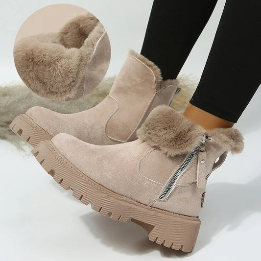 Round Toe Fur-Trimmed Ankle Boots