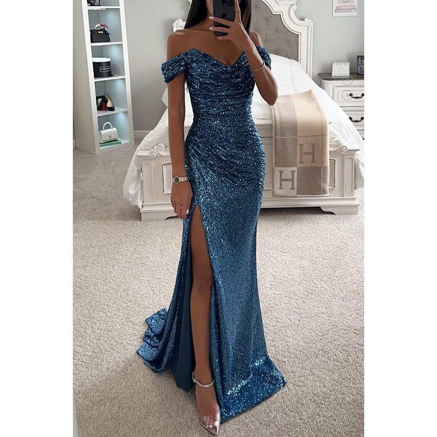 Off The Shoulder Sequin Evening Gown