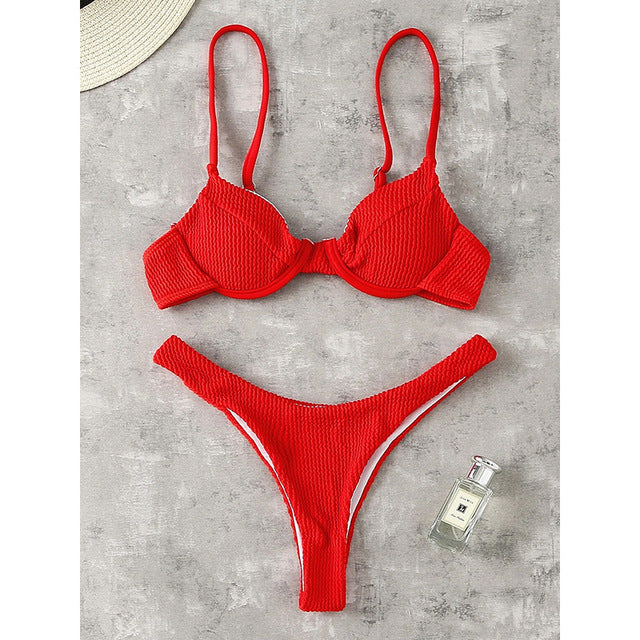 Push Up Solid Ribbed Bikini