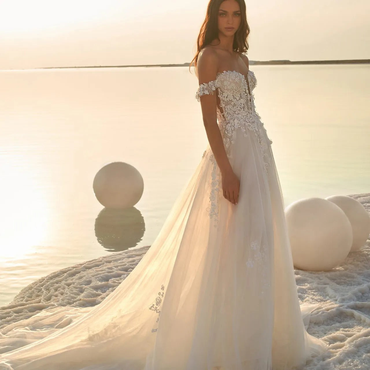 Puff Sleeve Beach Wedding Dress