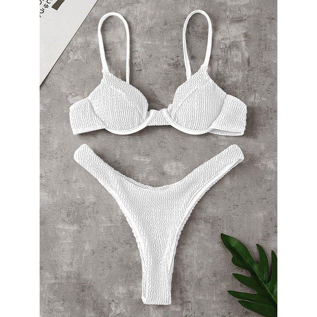 Push Up Solid Ribbed Bikini