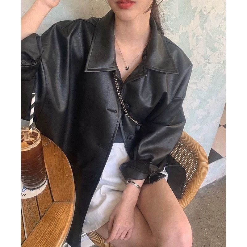 Oversized Leather Look Jacket