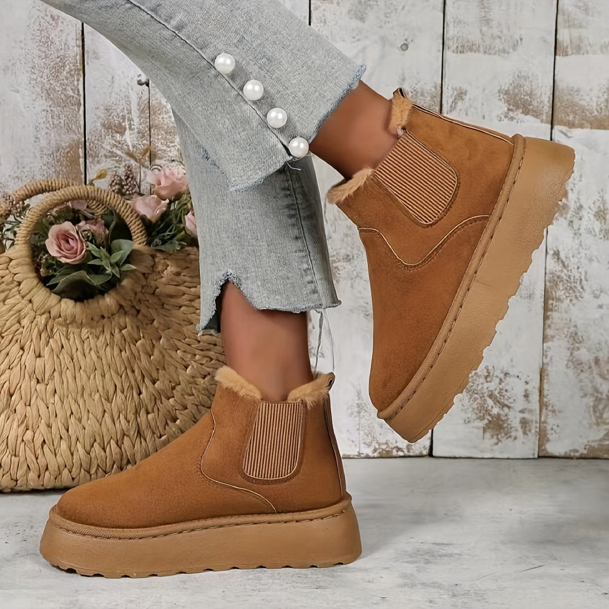 Flat Thick-Soled Warm Plush Ankle Boot