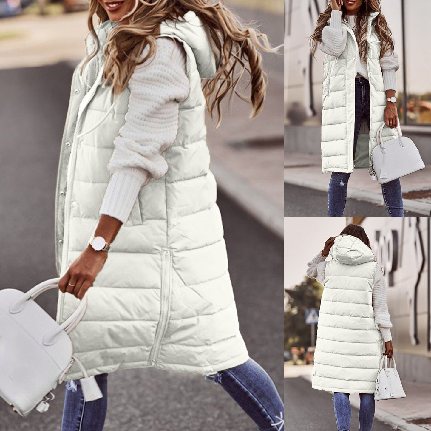 Long Puffer Vest With Hood