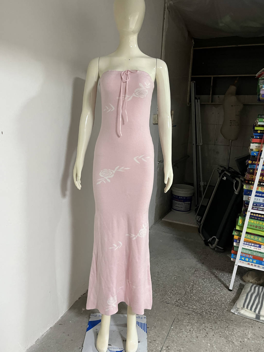 Strapless Rose Motif Maxi Dress