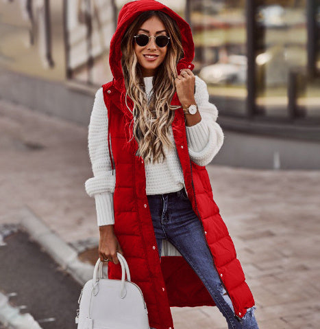 Long Puffer Vest With Hood