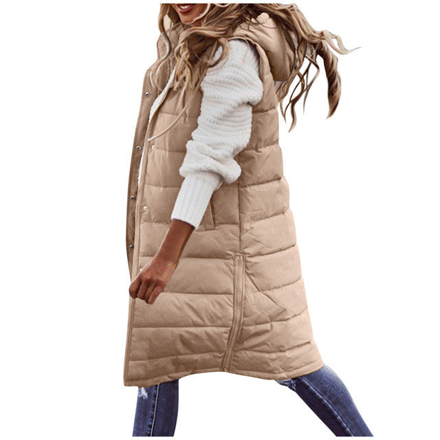 Long Puffer Vest With Hood