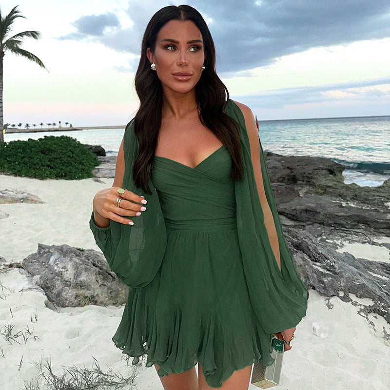 Chiffon Mini Dress With Split Sleeves