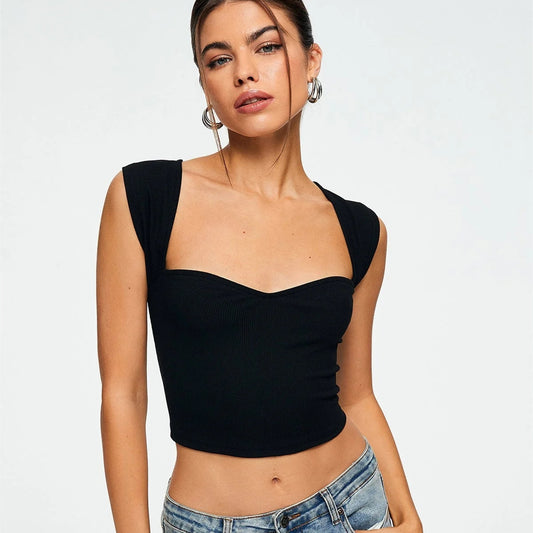 Sweetheart Neck Ribbed Crop Top