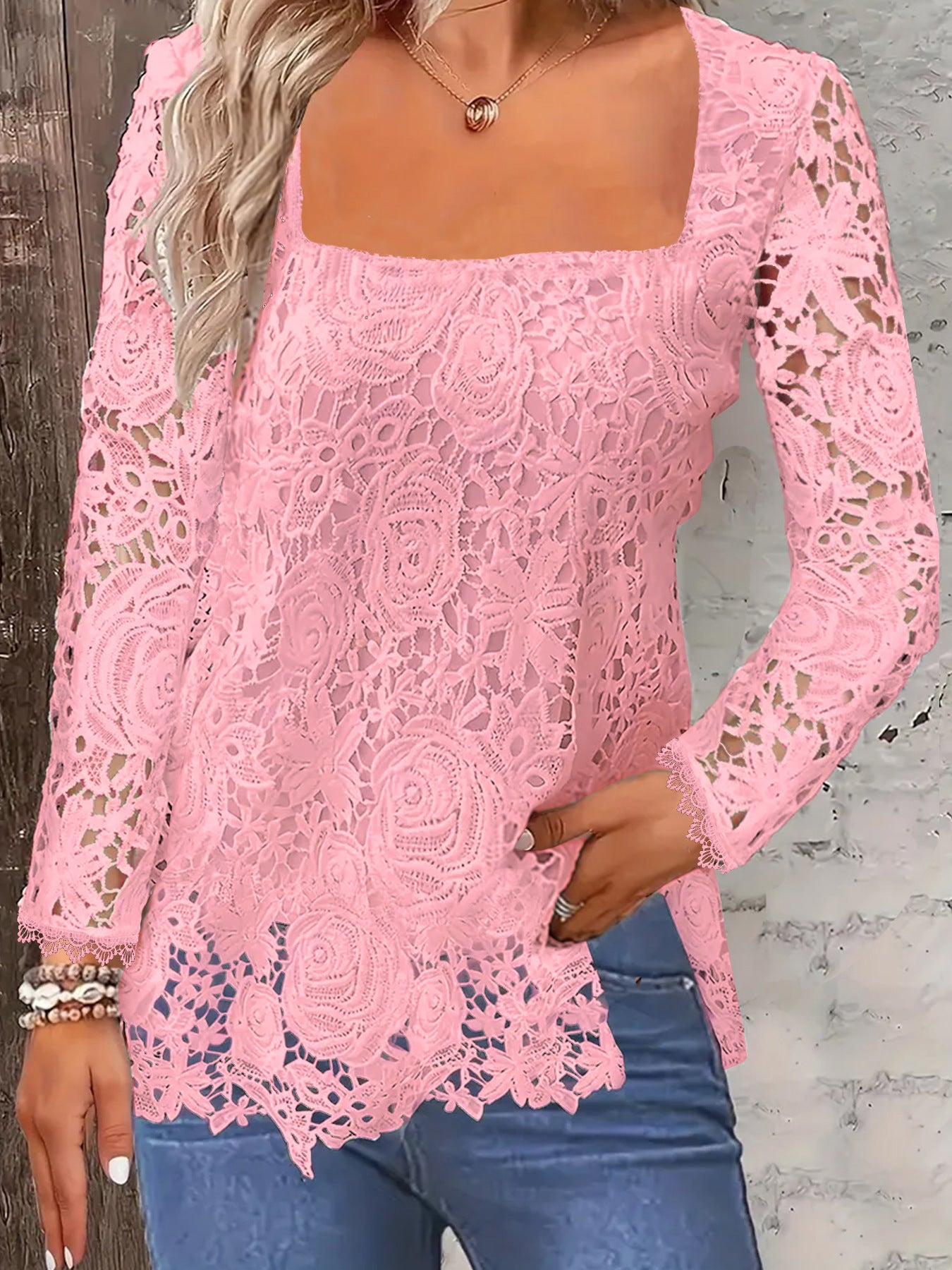 Long Sleeved Floral Lace Shirt