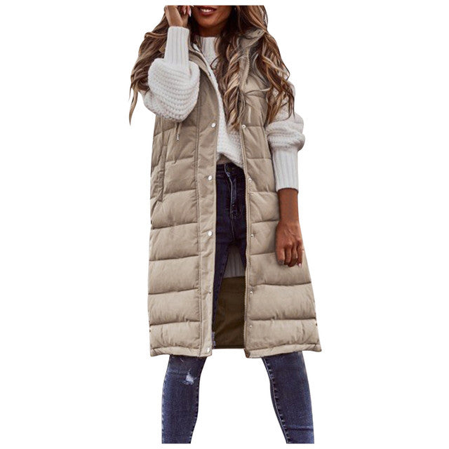 Long Puffer Vest With Hood