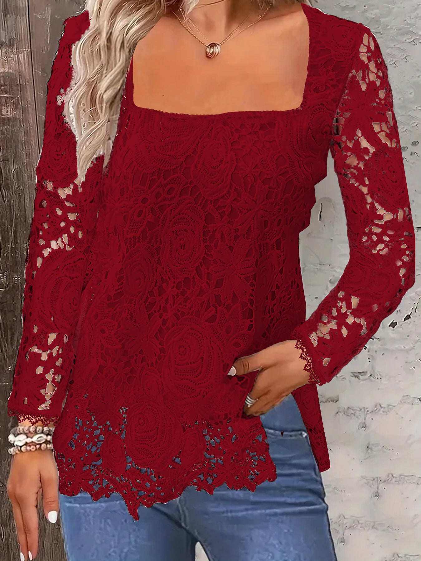 Long Sleeved Floral Lace Shirt