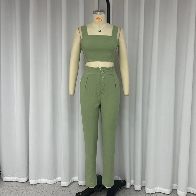 Crop-Top High Waist Trousers Two-piece Set