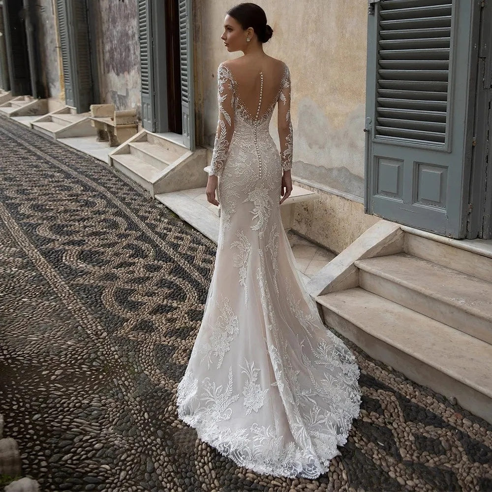 Lace Sleeve Wedding Dress With Train