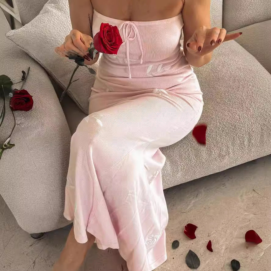 Strapless Rose Motif Maxi Dress