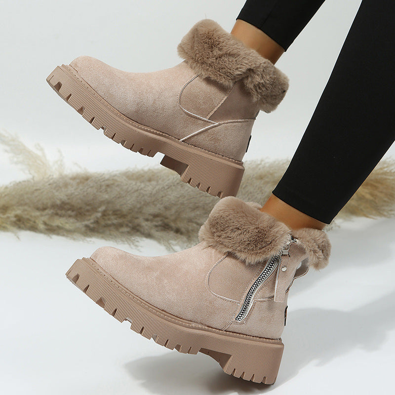 Round Toe Fur-Trimmed Ankle Boots