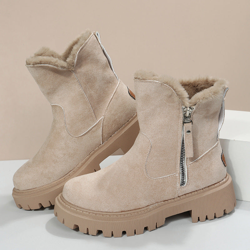 Round Toe Fur-Trimmed Ankle Boots