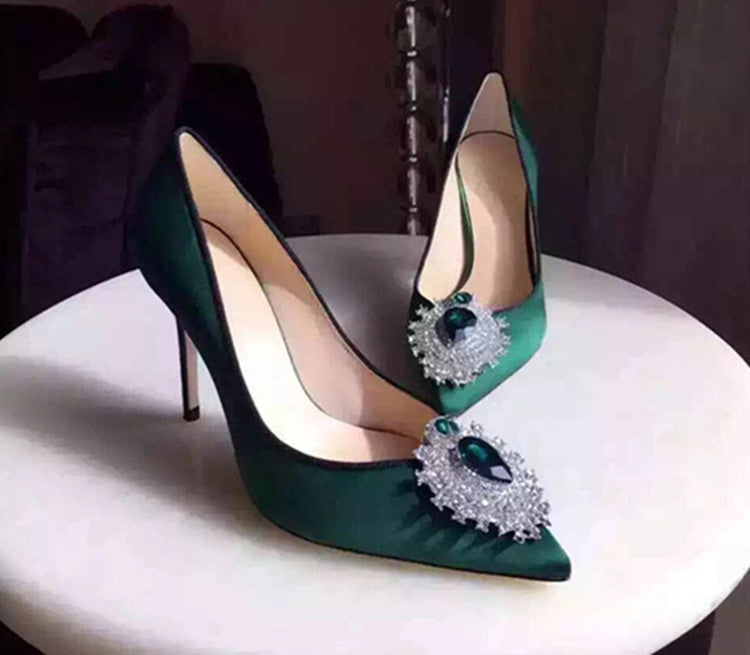 Rhinestone Satin Pointed Toe High Heels