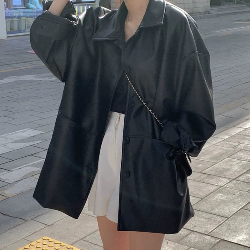 Oversized Leather Look Jacket