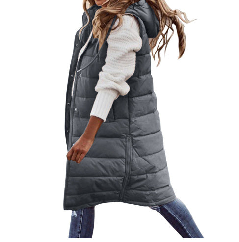 Long Puffer Vest With Hood