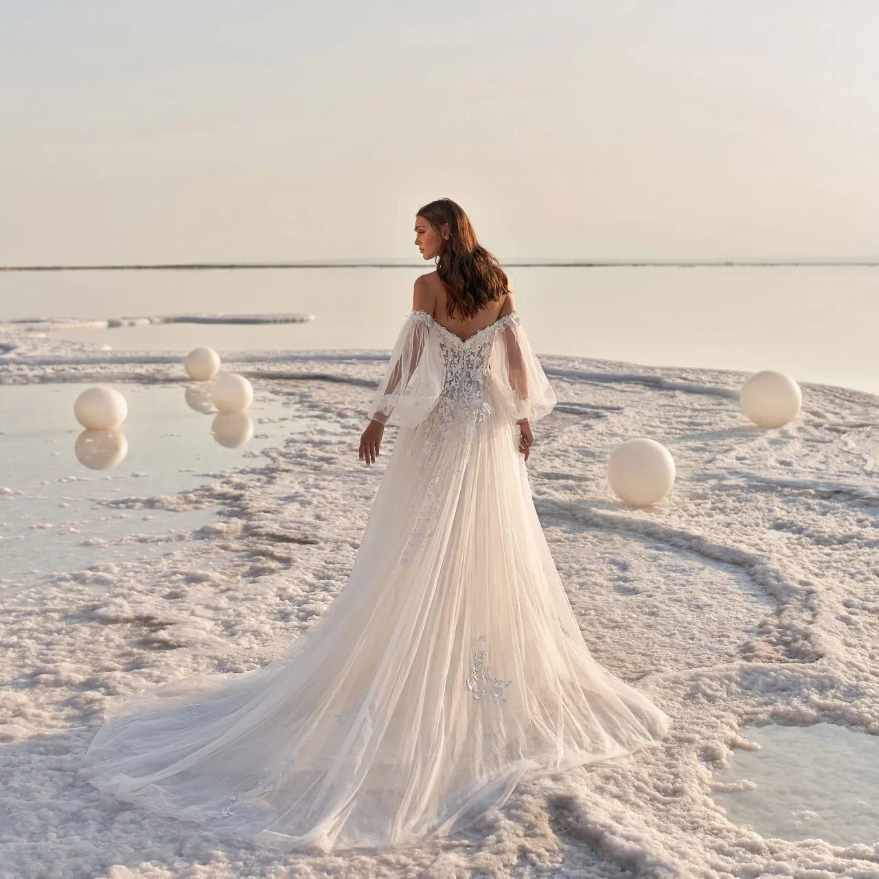 Puff Sleeve Beach Wedding Dress