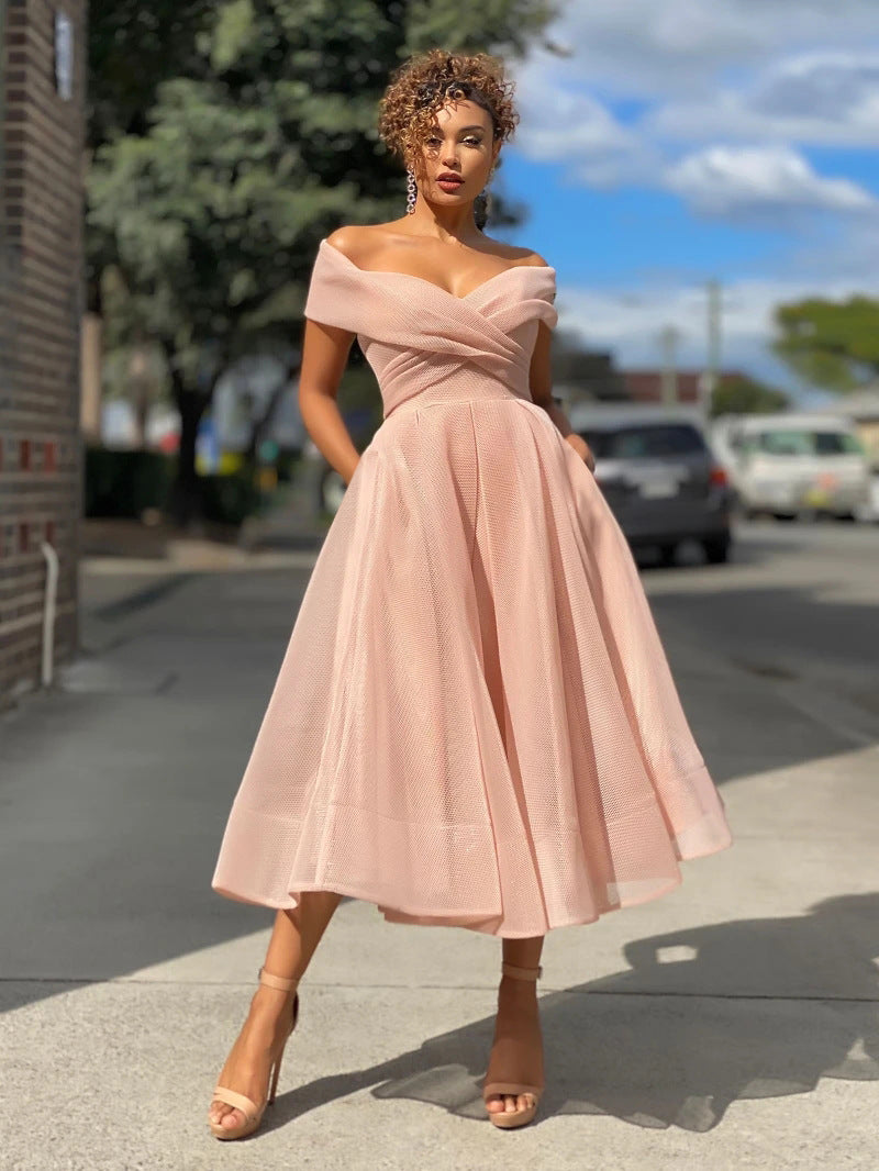 Off The Shoulder Elegant Backless Midi Dress