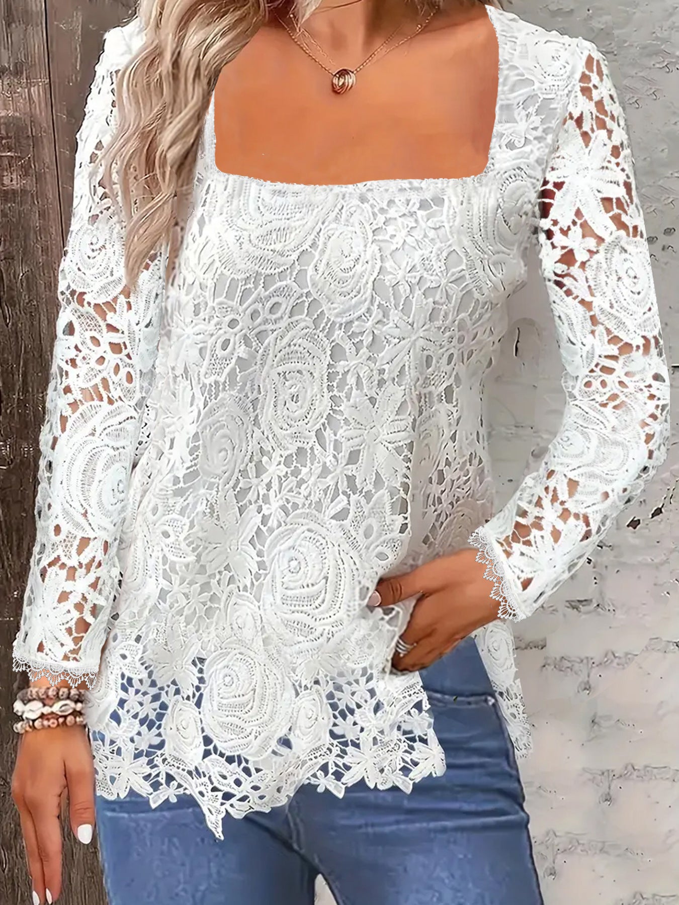 Long Sleeved Floral Lace Shirt