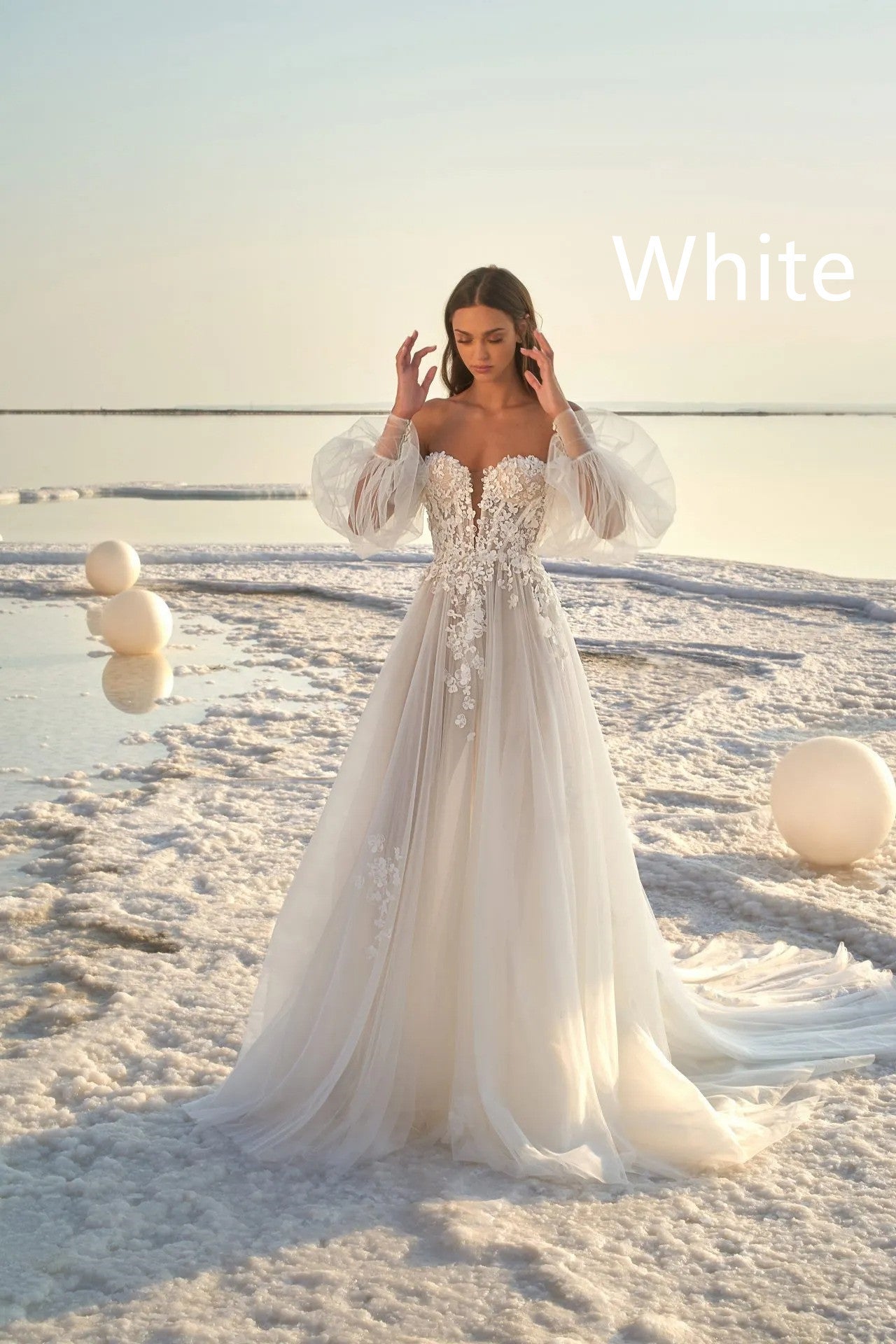 Puff Sleeve Beach Wedding Dress