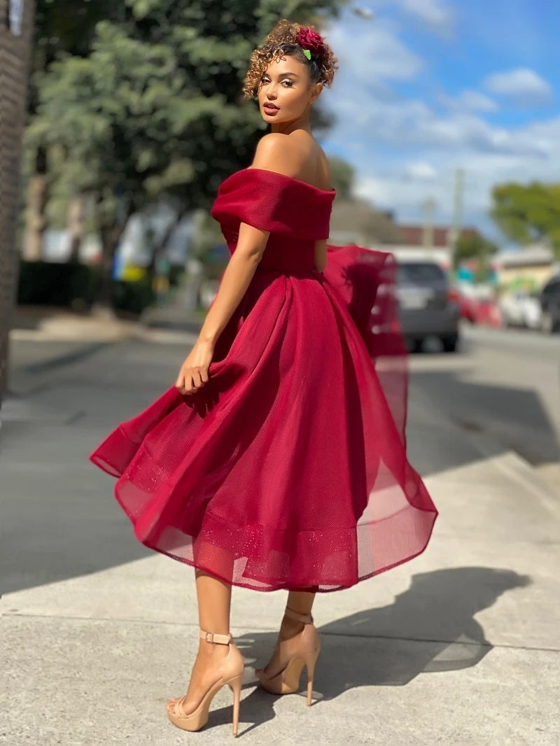 Off The Shoulder Elegant Backless Midi Dress