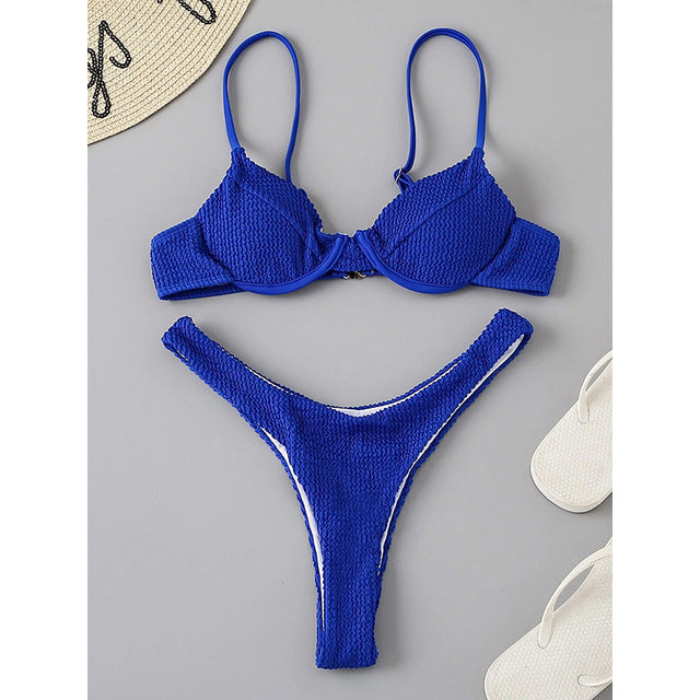 Push Up Solid Ribbed Bikini