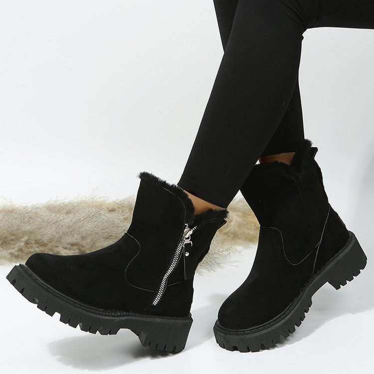 Round Toe Fur-Trimmed Ankle Boots