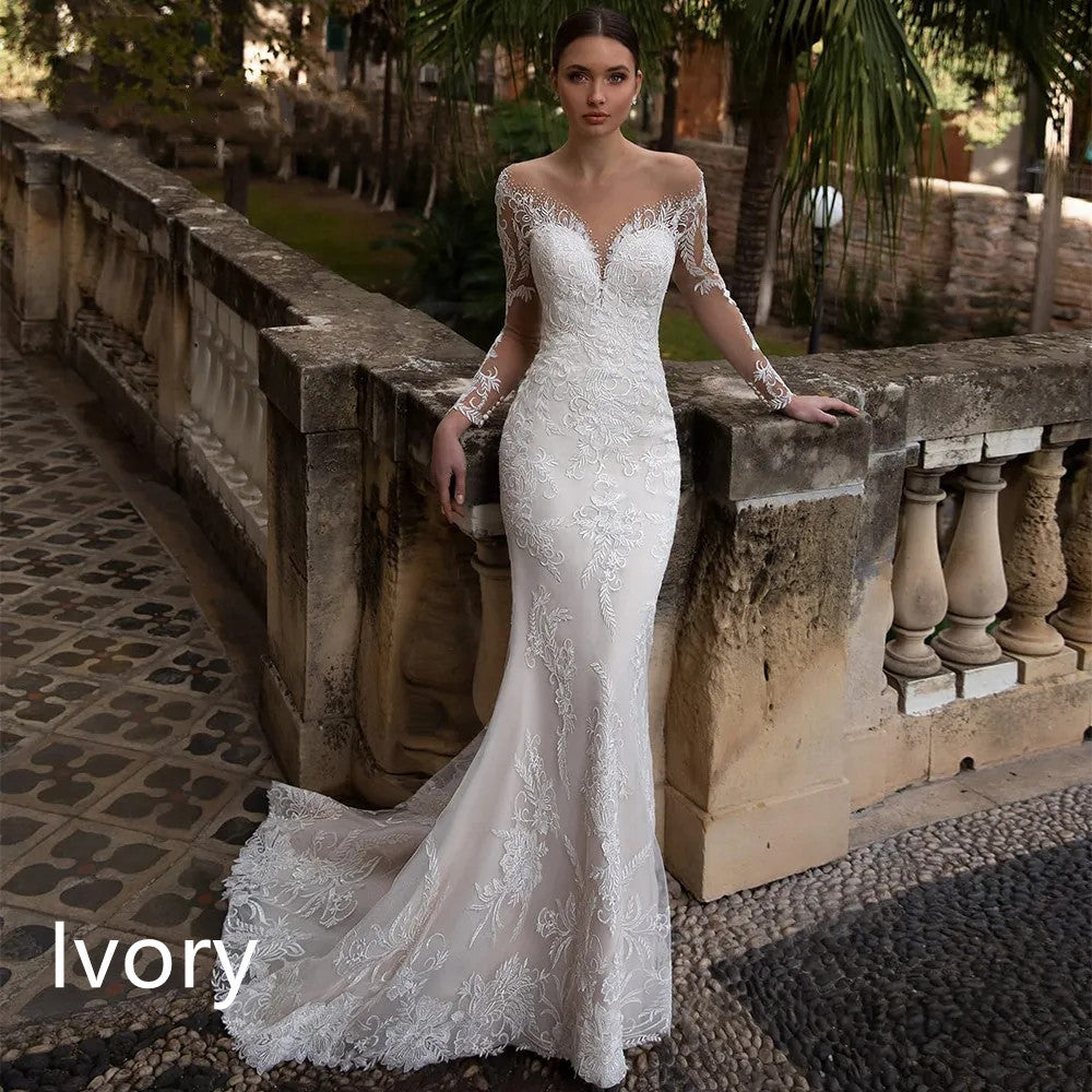 Lace Sleeve Wedding Dress With Train