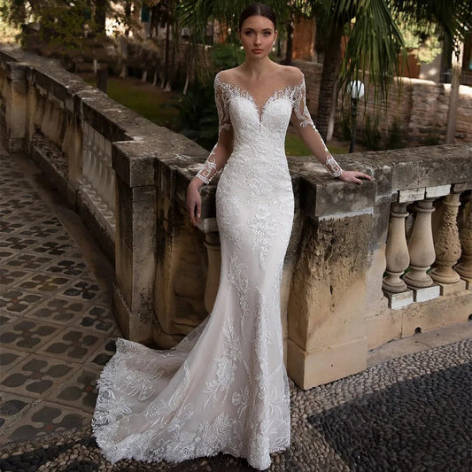 Lace Sleeve Wedding Dress With Train