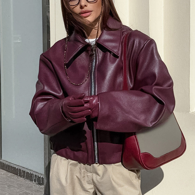 Oversized Leather Look Zipper Jacket